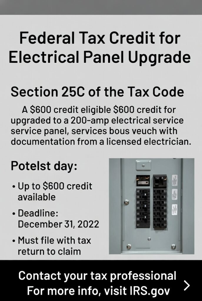 Federal Tax Credit for Electrical Panel Upgrade: Section 25C Eligibility, $600 Cap, Deadline & How to Claim
