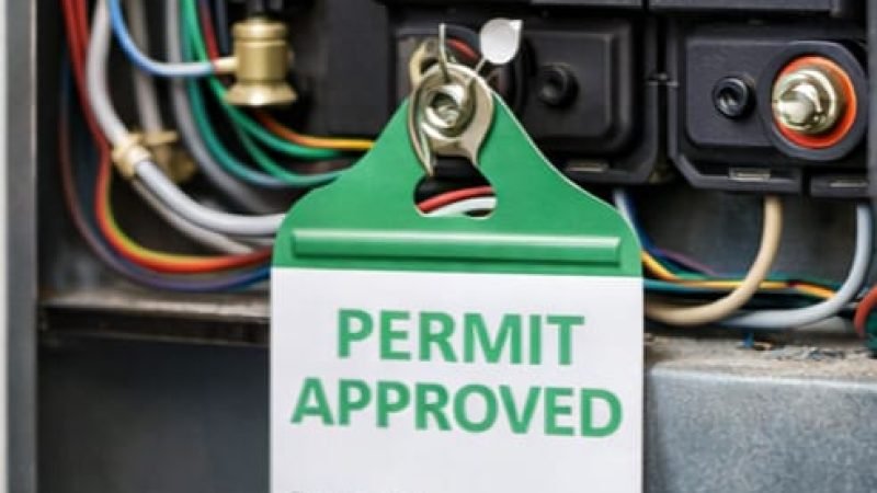 Electrical panel showing approved permit and inspection documentation for code compliance.